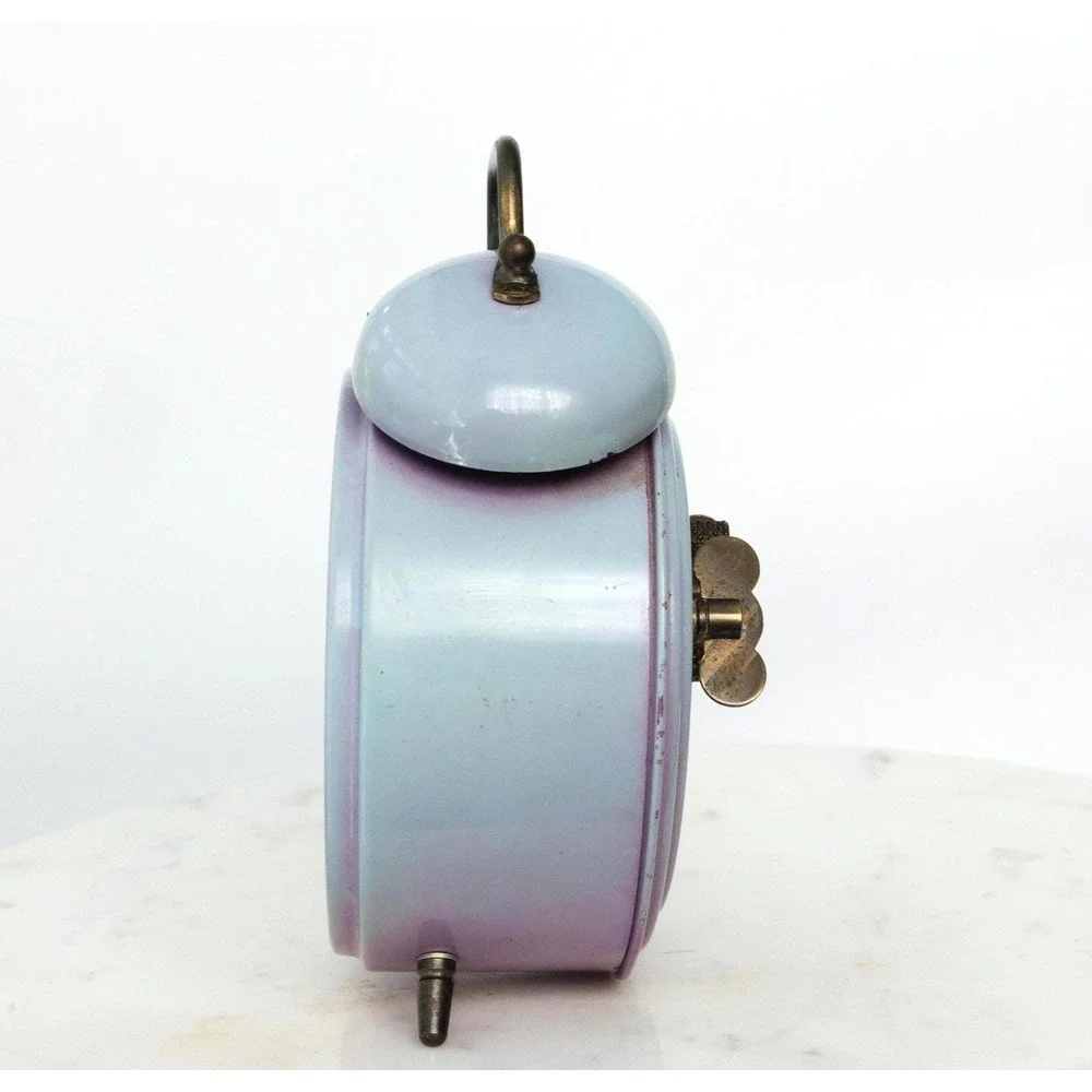 Vintage 1960s Sheffield Twin Bell Alarm Clock Purple Blue West Germany MCM Decor
